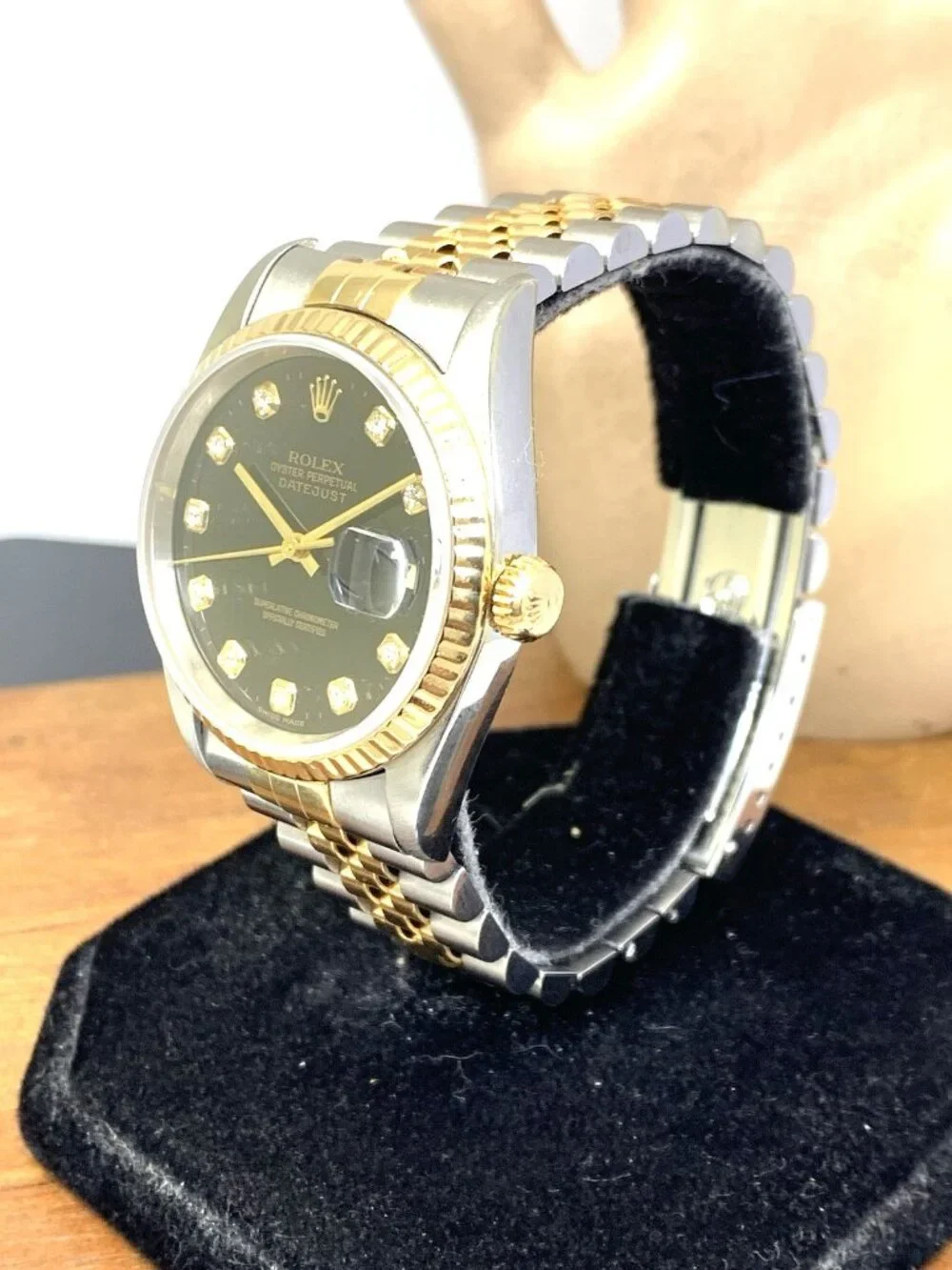 Rolex Datejust Watch 16233 Factory Diamond 18k Yellow Gold & Steel Vintage 1995